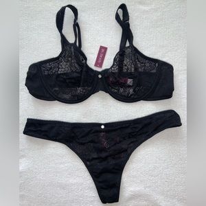 NWT | Black Lace Bra and Thong/Pantie Set | 36D/M